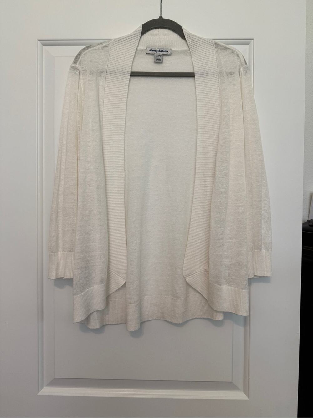 Tommy Bahama Lea White Linen Open-Front Lightweight Knit Cardigan Excellent XL